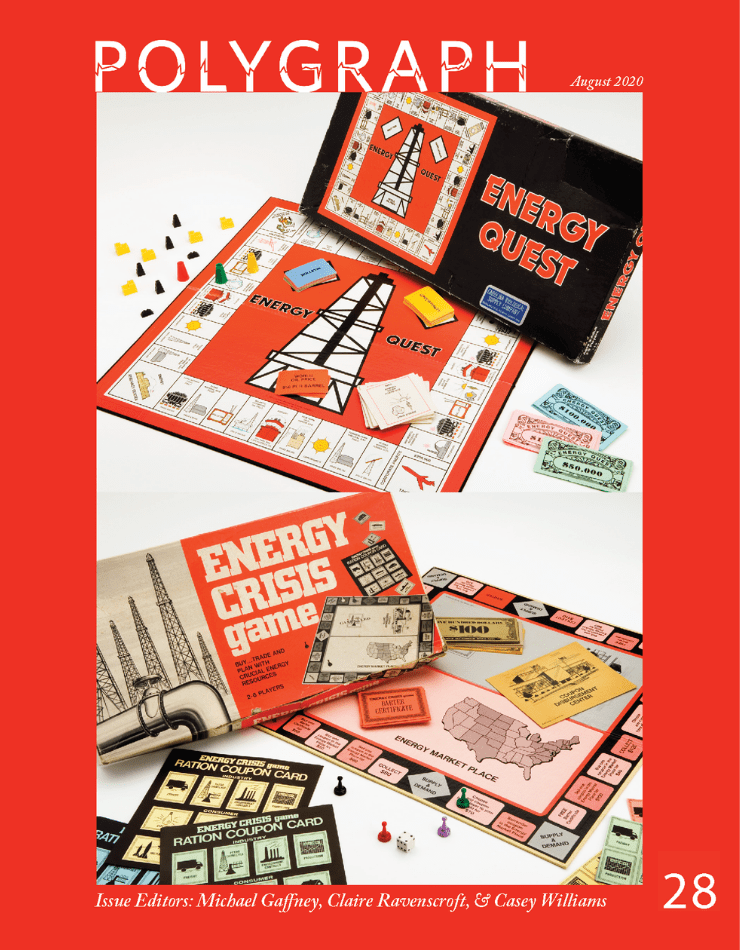 Cover of Polygraph 28 with images of energy quest and energy crisis games.